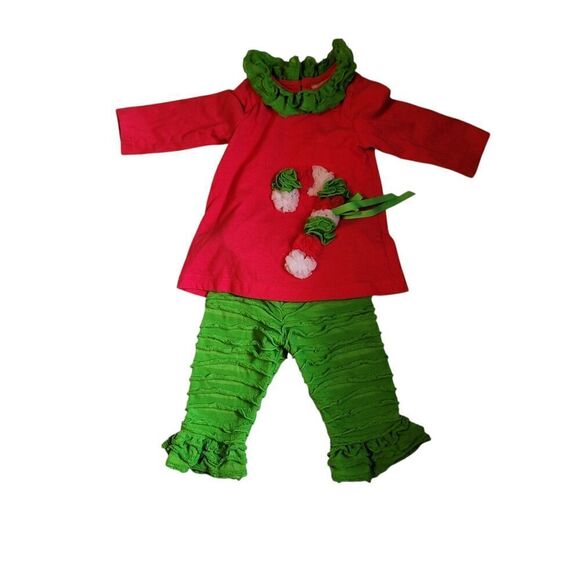 Rare Editions Red and Green Candy Cane Christmas Shirt & Pants Size 9M - Picture 1 of 5